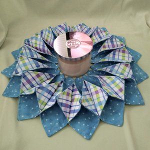 Fabric Candle Holder Centerpiece Aqua Lime White Purple